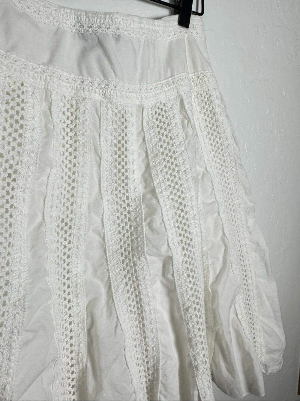 New York & Company White Open Knit Crochet Skater A-line Skirt